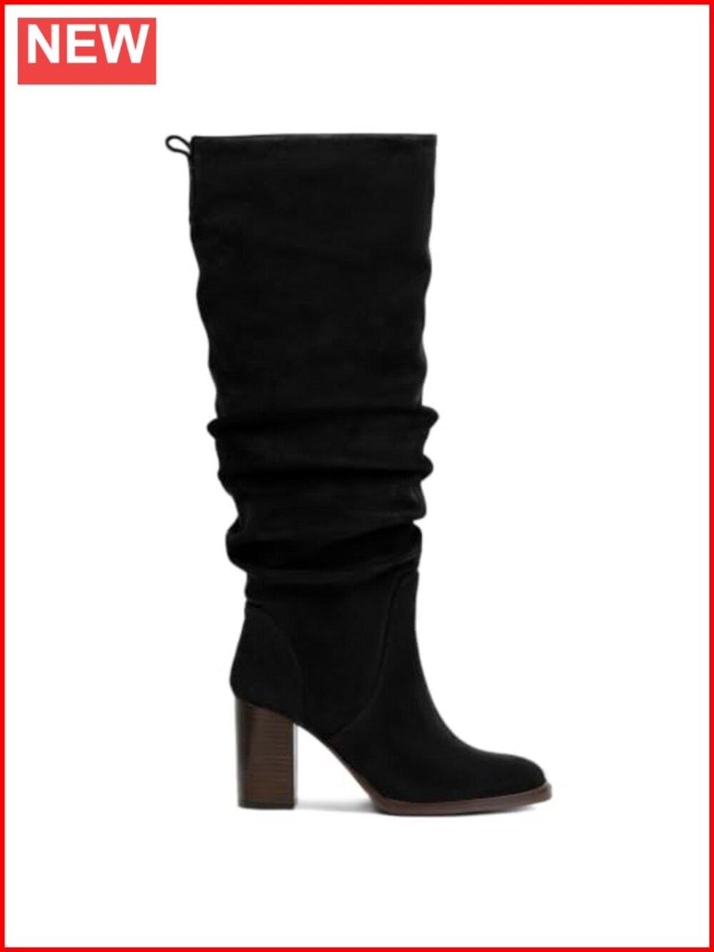 Faux Suede Knee High Slouch Boots Chunky Heel Zip